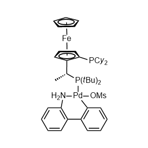 甲磺酸{(R)-(-)-1-[(S)-2-(二環(huán)己基膦)二茂鐵]乙基二叔丁基膦基}(2'-氨基-1,1'-聯(lián)苯-2-基)鈀(II)